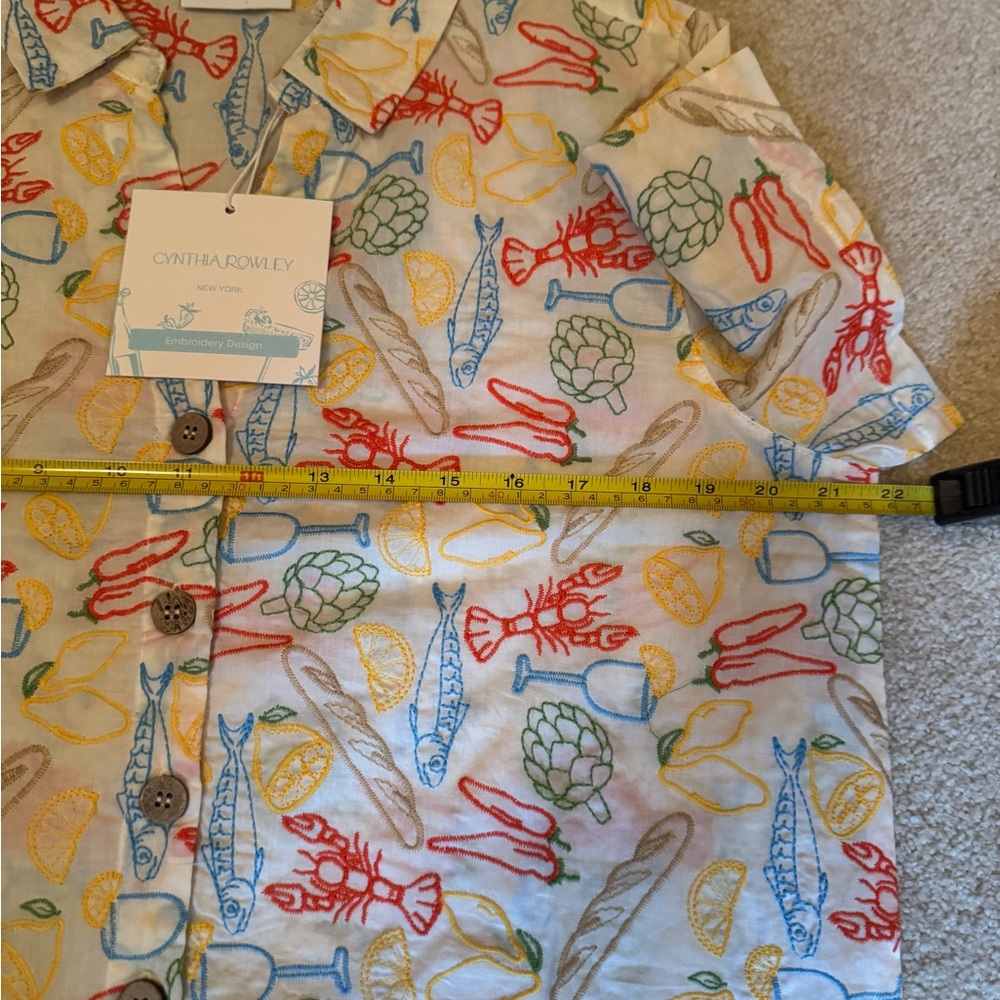 NWT Cynthia Rowley Embroidery Design Citrus and Seafood Print Shirt Size L - Picture 8 of 9